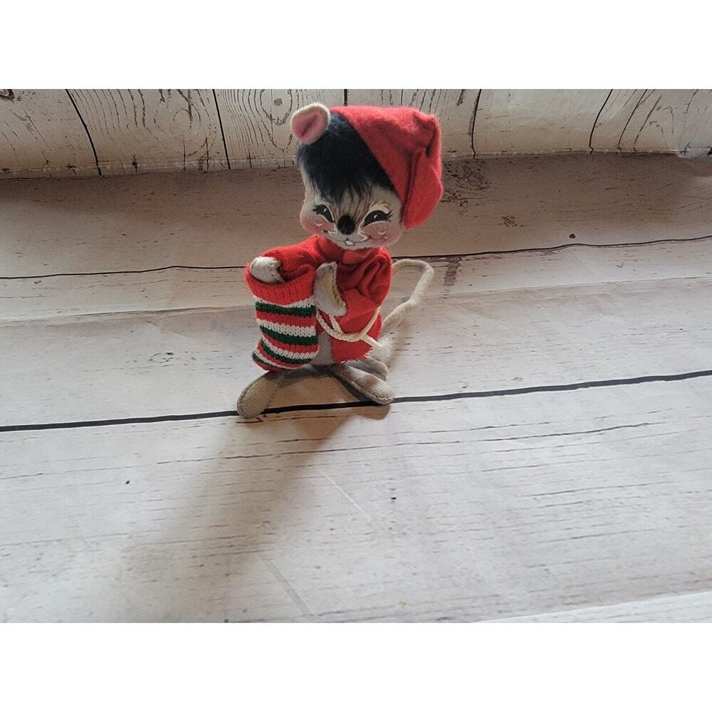 Annalee Christmas Night Time Mouse With Knit Stocking 1991 7in Holiday Decor